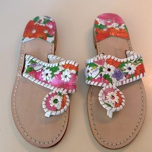 Jack Rogers floral leather sandals women’s size 6.5. Never worn, flat flip flops